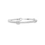 White gold tennis bracelet with emerald-cut diamond halo center and diamond pavé links
