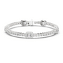 White gold diamond tennis bracelet with emerald-cut center stone and round pave diamonds