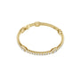 Yellow gold diamond tennis bracelet with emerald-cut center stone and rectangular pave links