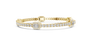 Yellow gold and white diamond tennis bracelet with emerald-cut center stone and pave rows