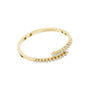 Yellow gold bypass diamond bangle, angled view with pavé round stones.