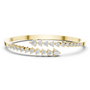 Diamond statement bypass bangle, yellow gold with prong-set round diamond rows.
