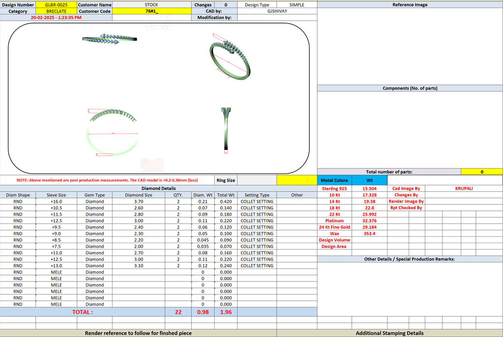 Diamond bangle CAD sheet showing bypass band layout and component measurements