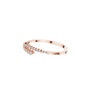 Rose gold bypass bangle with round diamond pavé accents, angled view.