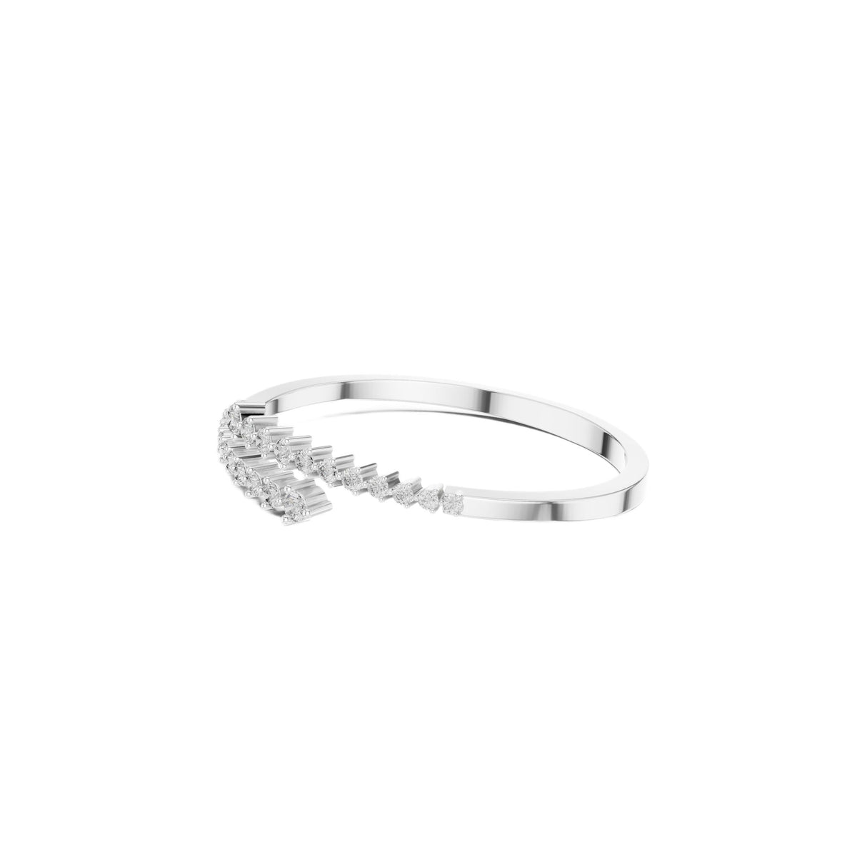 Diamond statement bypass bangle, silver-tone metal with round stones on the front.
