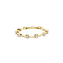 Yellow gold diamond chain bracelet with five round solitaire diamonds in a row.