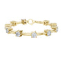 Yellow gold diamond chain bracelet with round solitaire stones and bar link settings