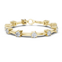 Yellow gold diamond chain bracelet with round solitaire stones and bar link settings