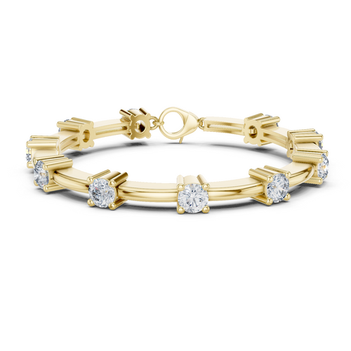 Yellow gold diamond chain bracelet with round solitaire stones and bar link settings