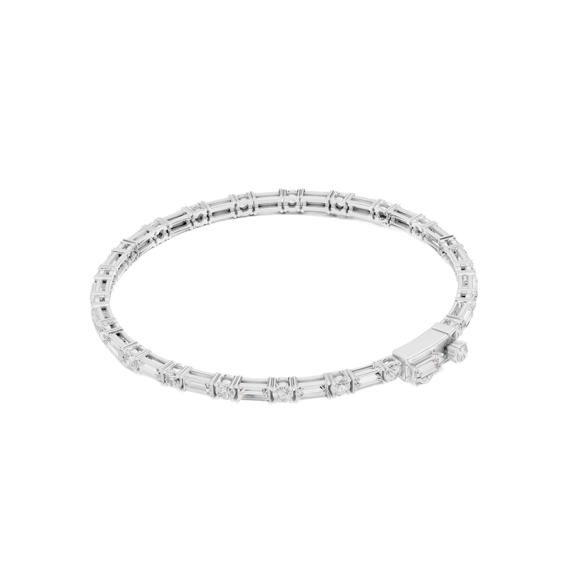 White gold diamond bracelet with baguette-cut stones in a continuous row