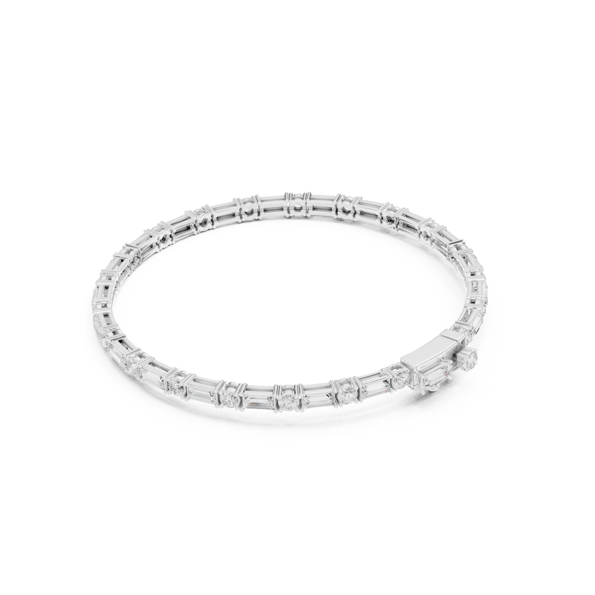 White gold diamond bracelet with baguette-cut stones in a continuous row