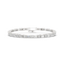 White gold diamond bracelet with mixed-cut stones and rectangular clasp center bar.