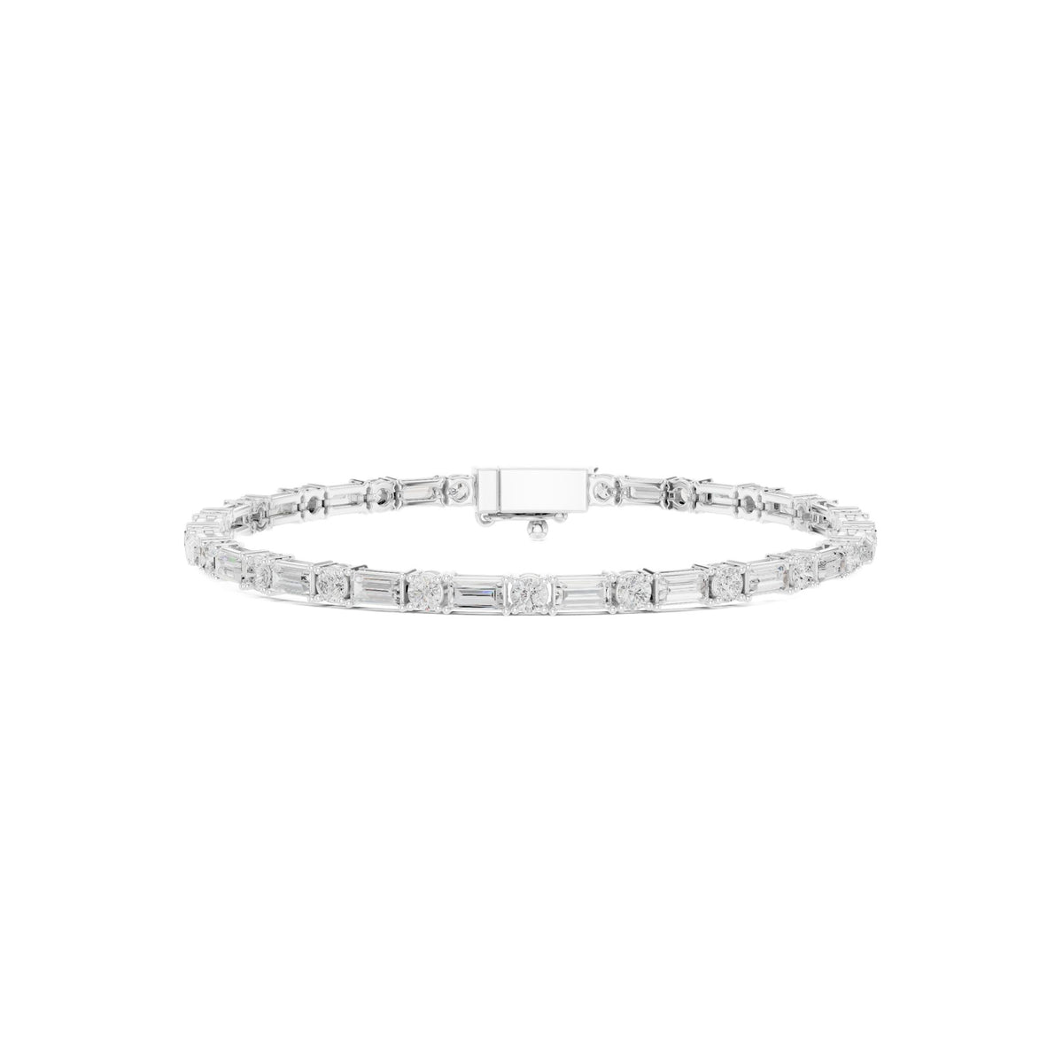 White gold diamond bracelet with baguette-cut stones and boxy metal links