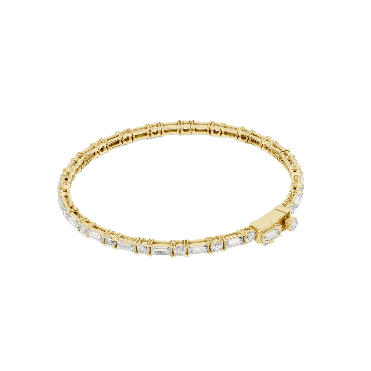 Yellow gold diamond bracelet with baguette-cut stones in a continuous row