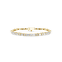 Gold diamond bracelet with mixed-cut stones and rectangular clasp center bar.