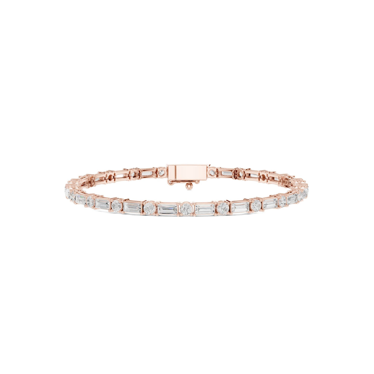 Rose gold diamond bracelet with baguette-cut stones and boxy metal links