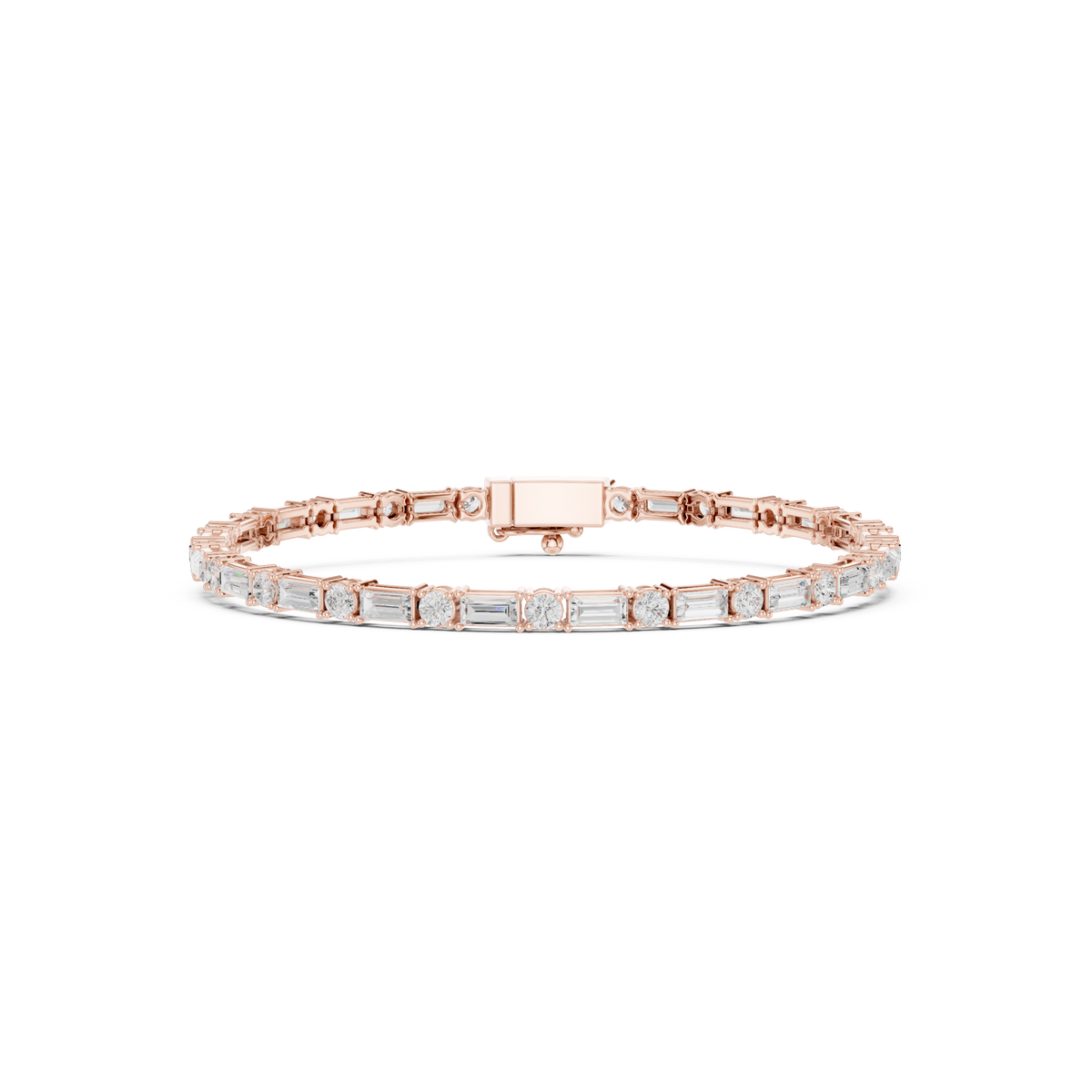 Rose gold diamond bracelet with baguette-cut stones and boxy metal links