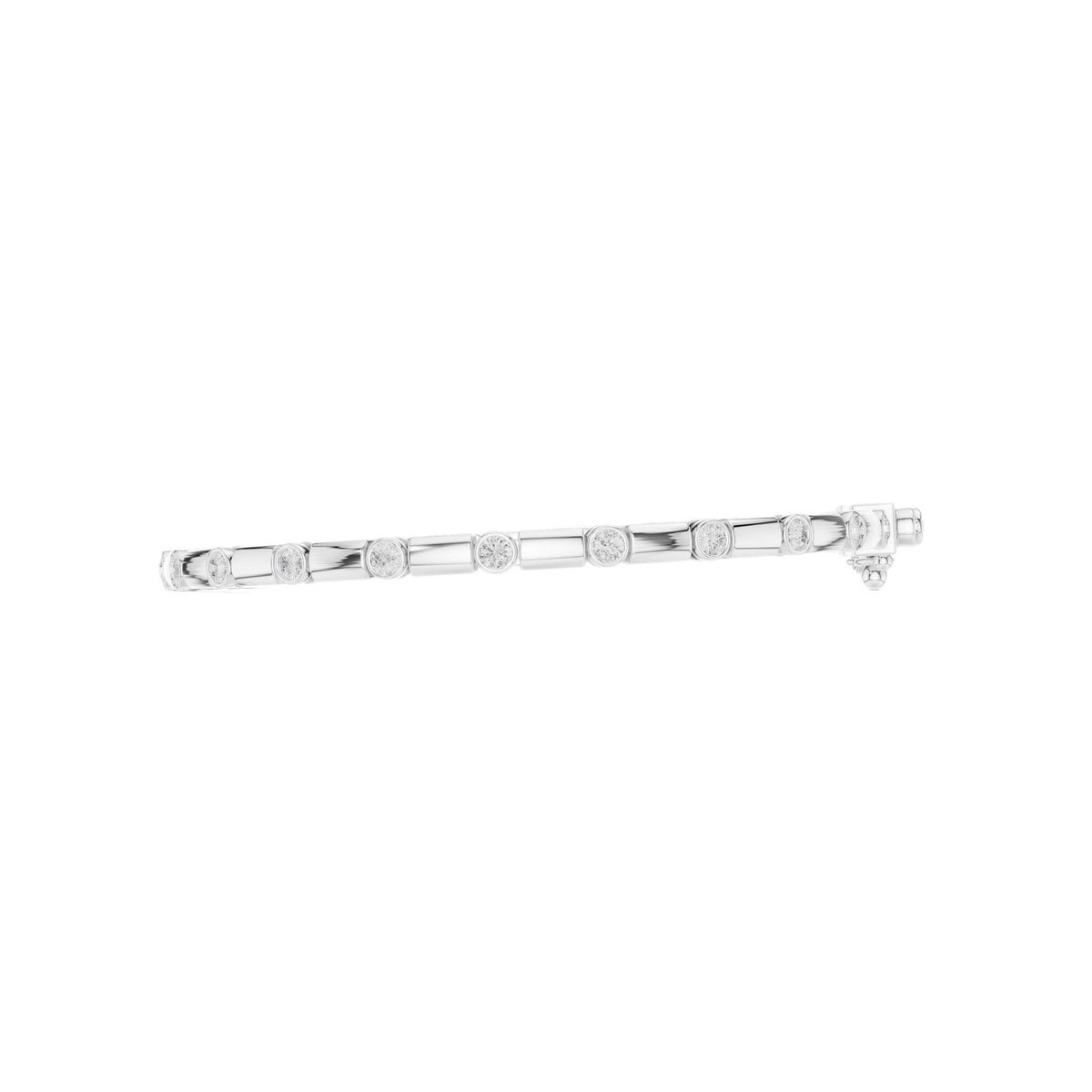 White gold diamond link bracelet side profile with round bezel-set stones