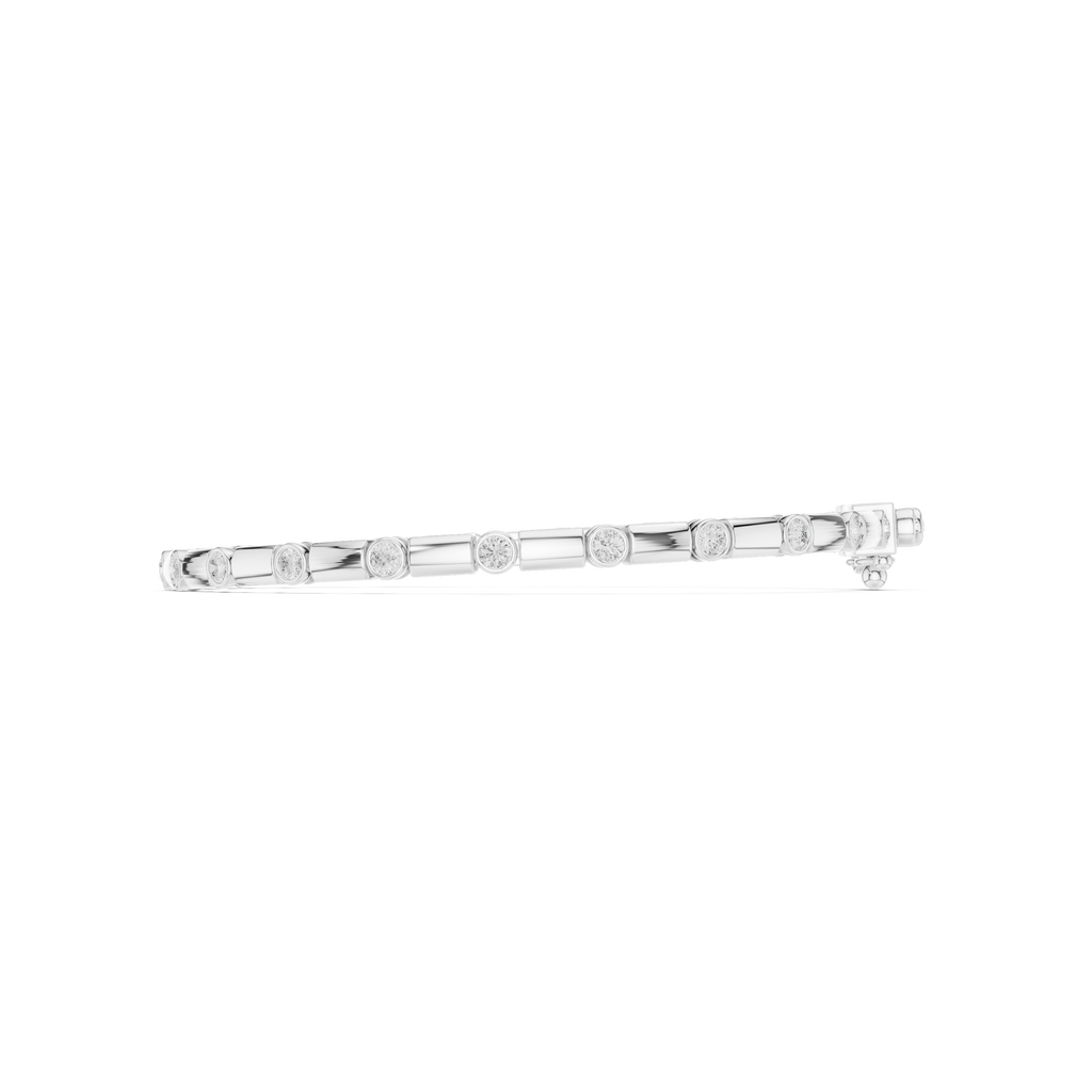 White gold diamond link bracelet side profile with round bezel-set stones