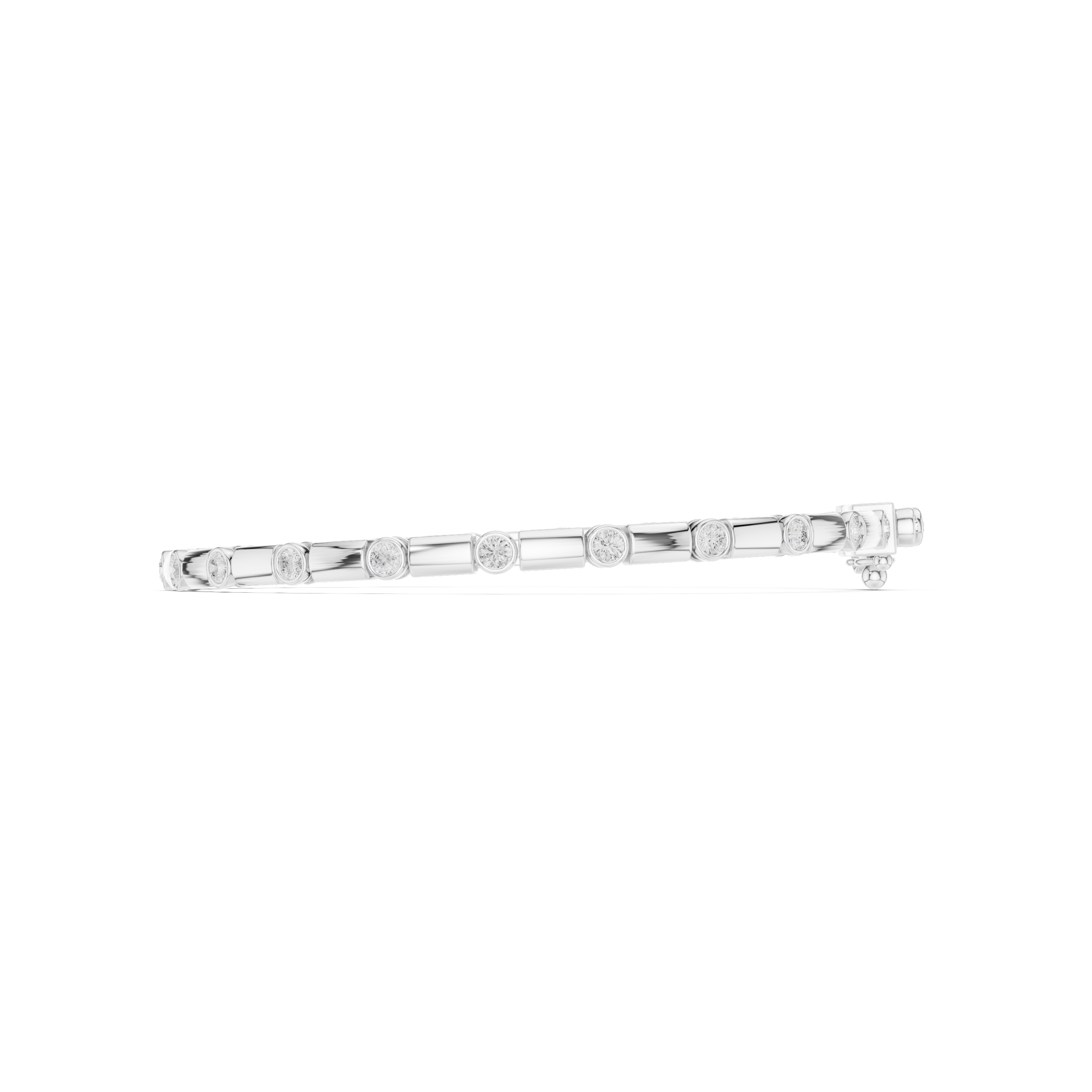White gold diamond link bracelet side profile with round bezel-set stones