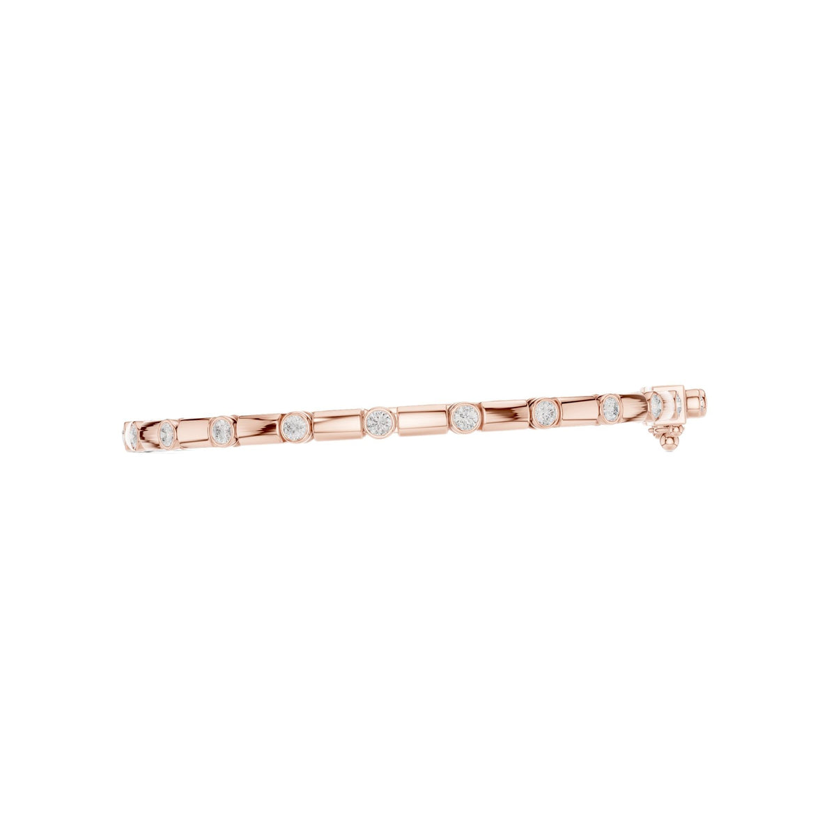 Rose gold diamond link bracelet side view with round bezel-set stones