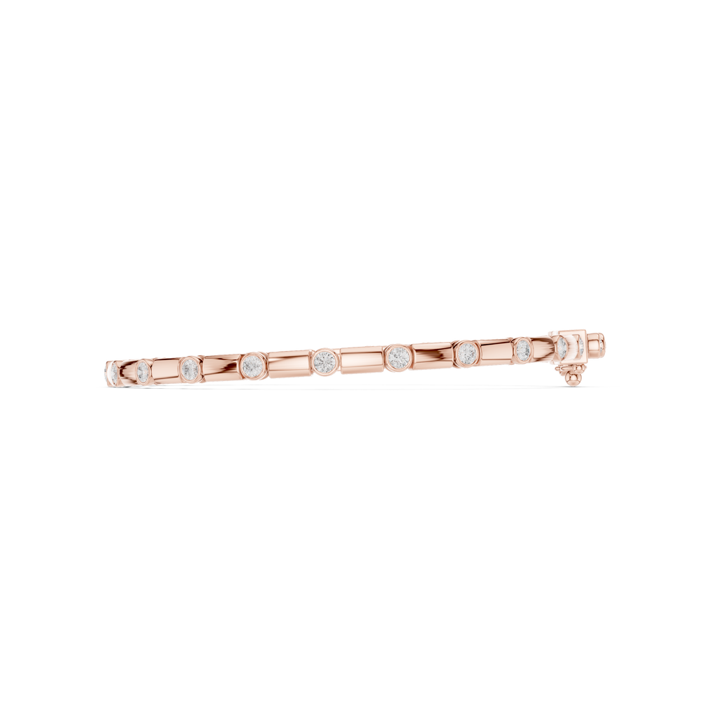 Rose gold diamond link bracelet side view with round bezel-set stones