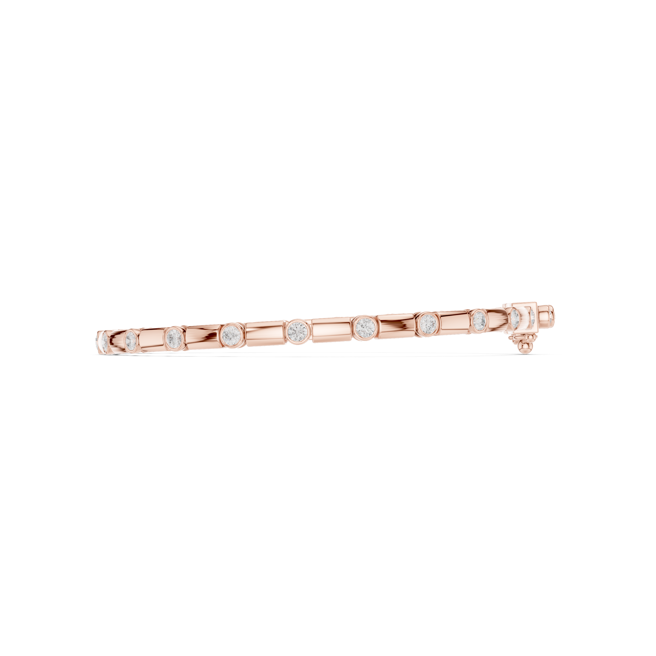 Rose gold diamond link bracelet side view with round bezel-set stones