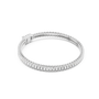 White gold baguette diamond tennis bracelet with rectangular diamond settings, oval profile.