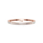 Rose gold baguette diamond tennis bracelet top view with center bar clasp detail.