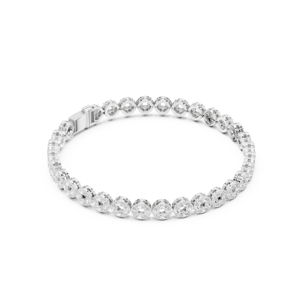 White gold marquise diamond tennis bracelet with continuous oval stone row