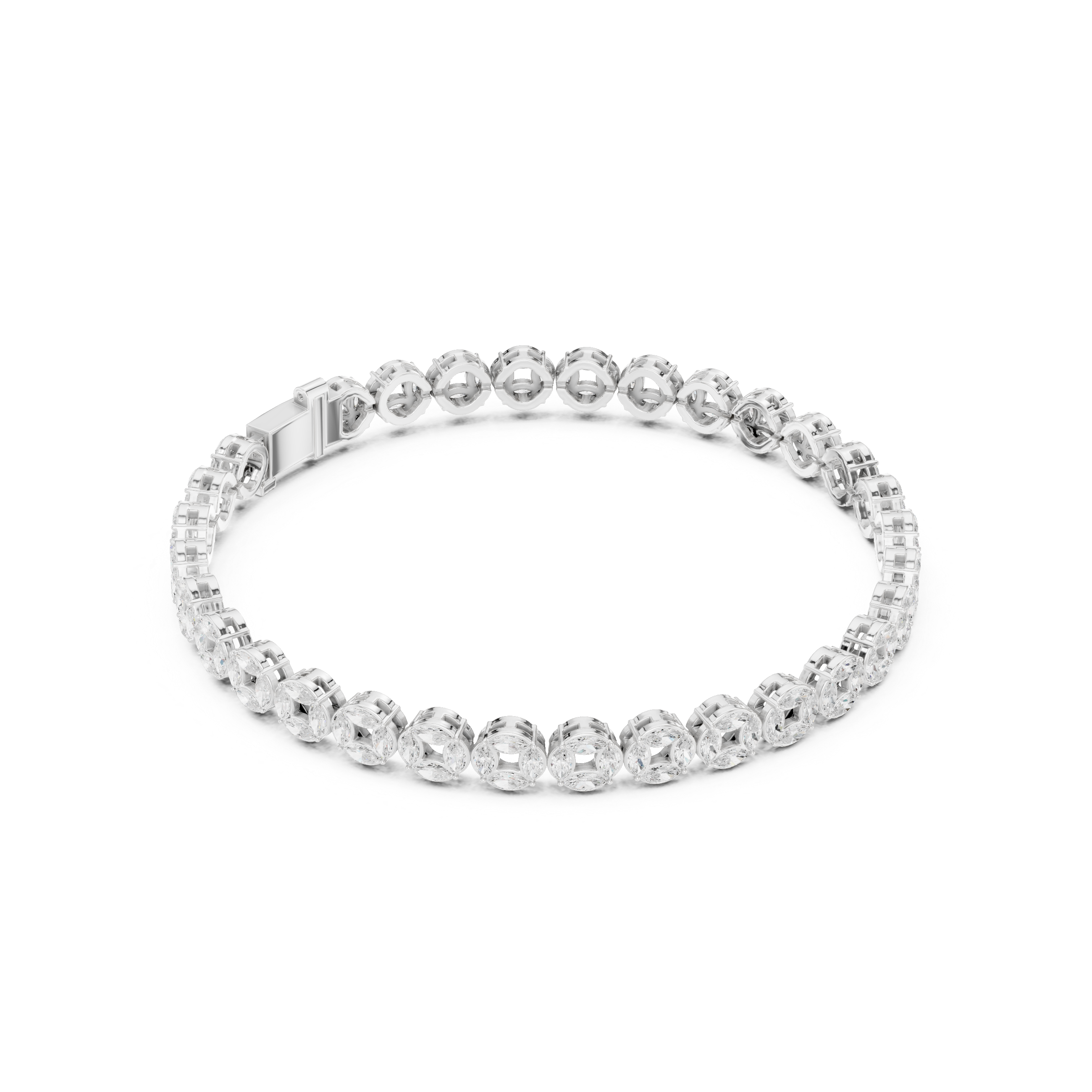 White gold marquise diamond tennis bracelet with continuous oval stone row