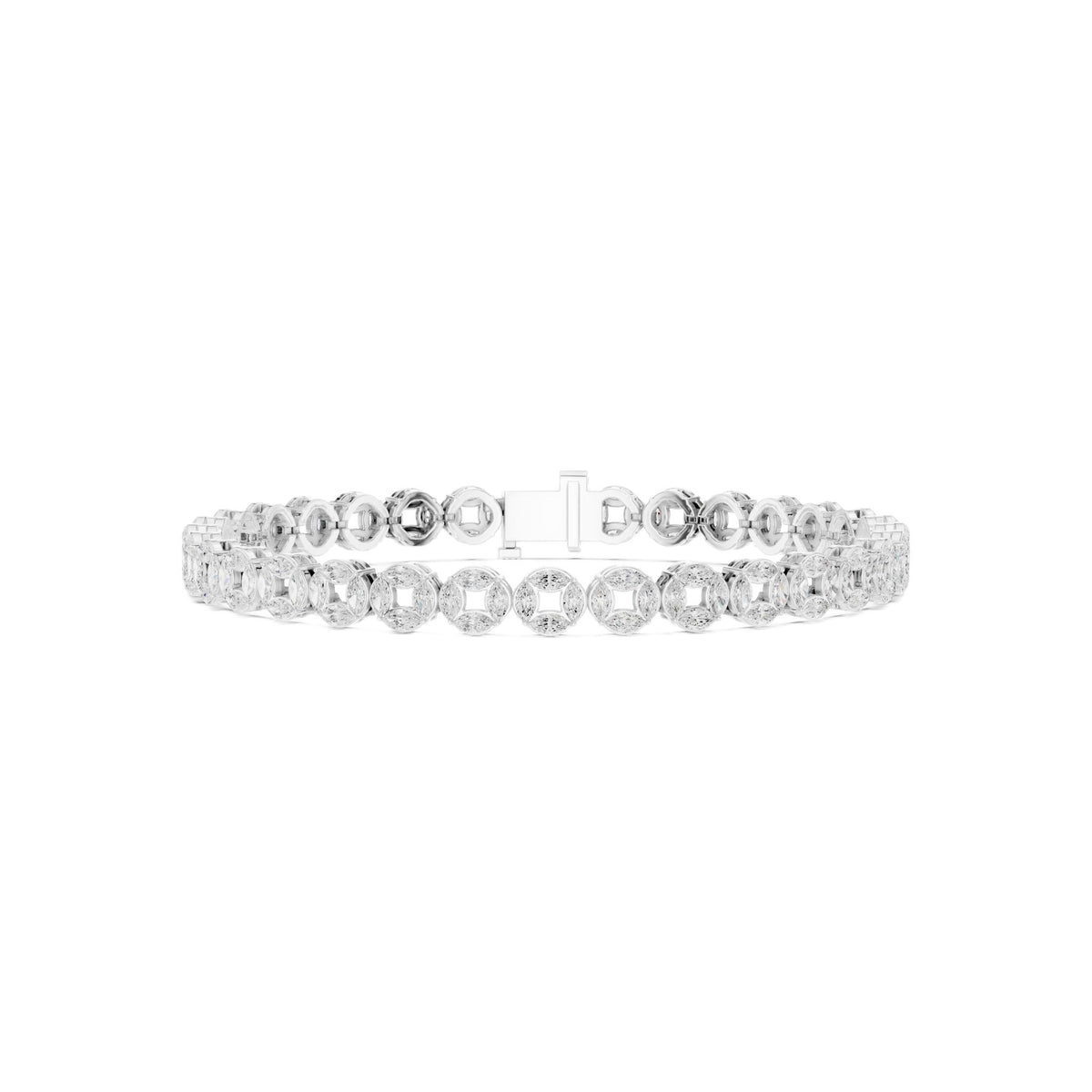 White gold marquise diamond tennis bracelet with openwork clasp detail