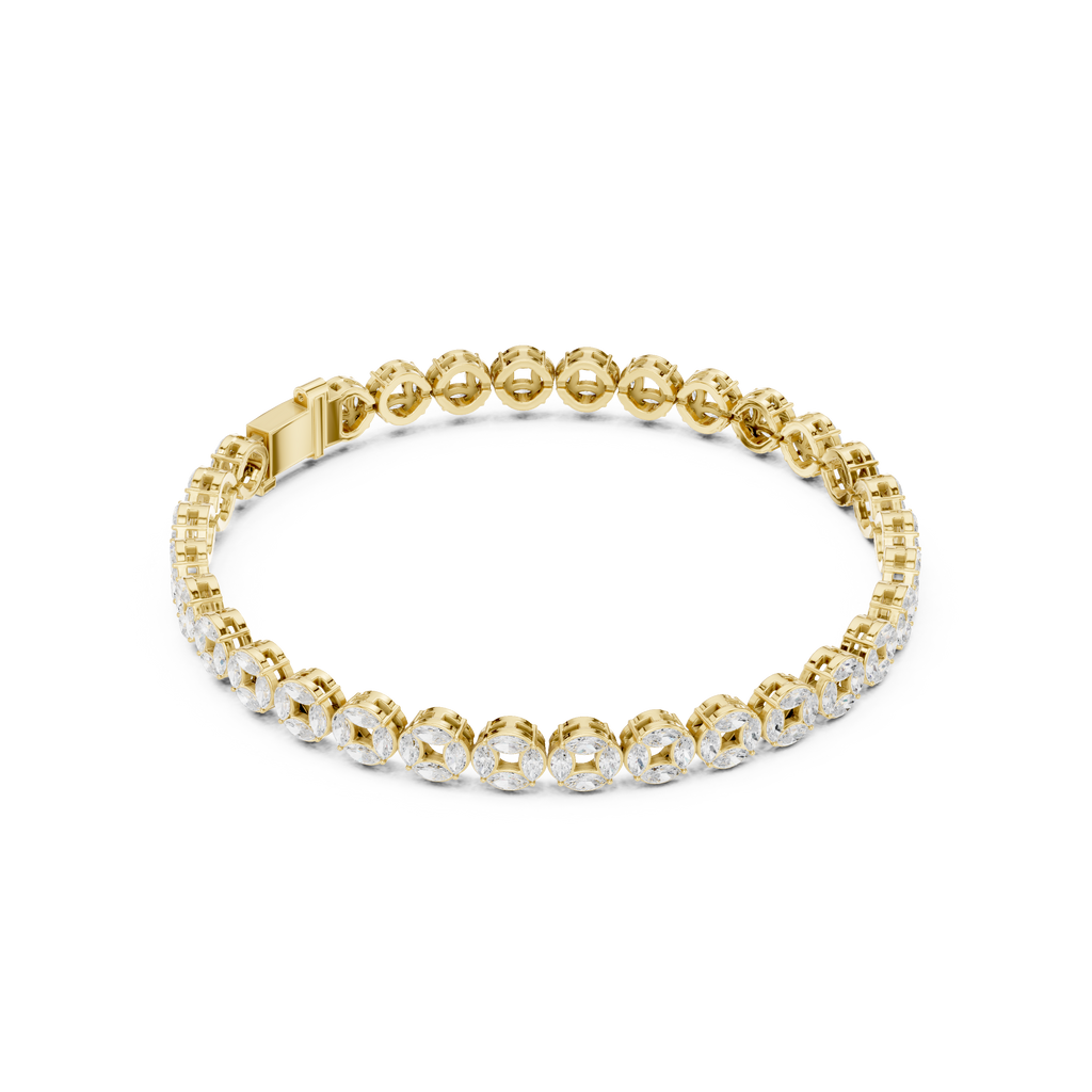 Diamond tennis bracelet with oval stones in gold-tone bezel settings