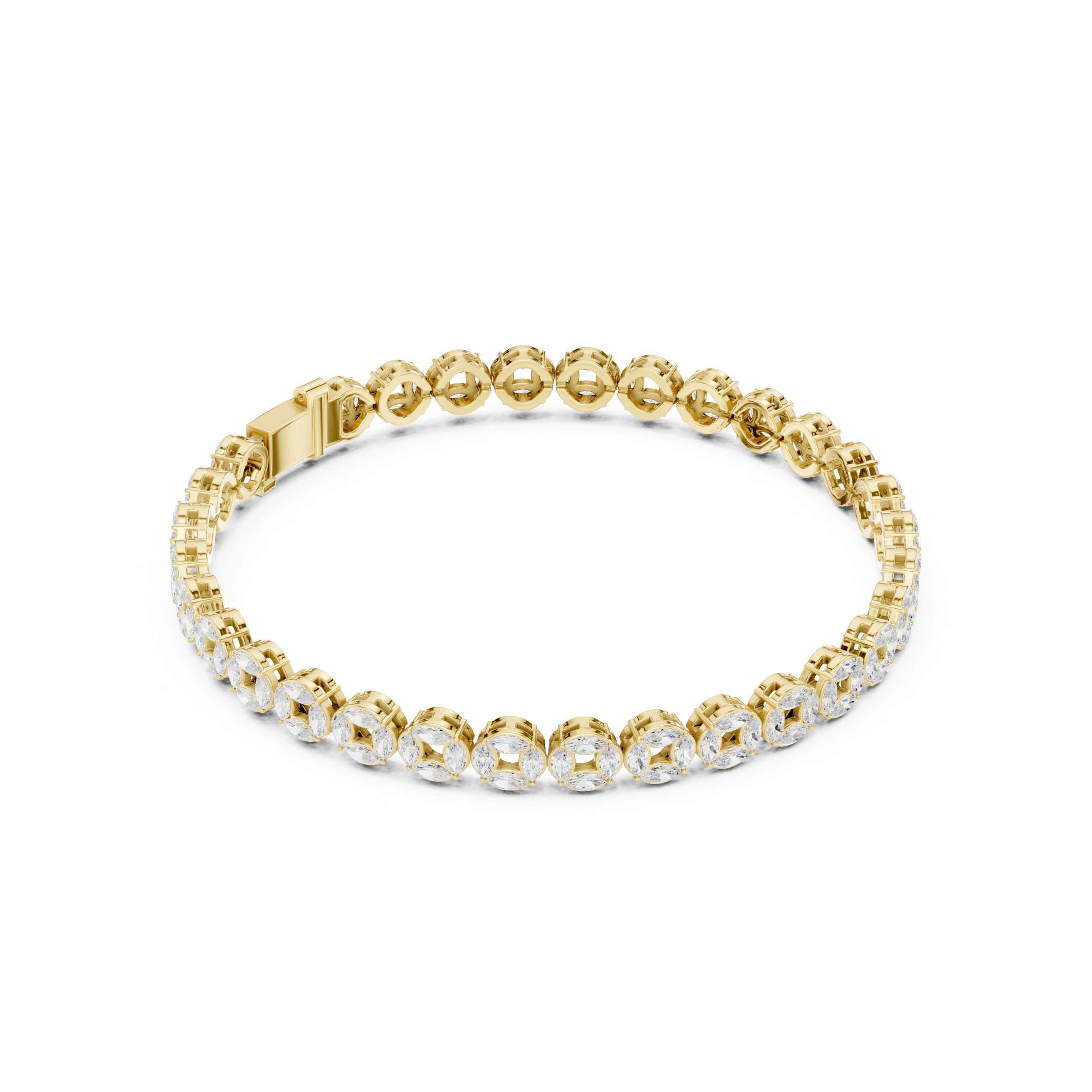 Diamond tennis bracelet with oval stones in gold-tone bezel settings