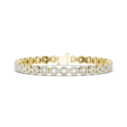 Gold-tone diamond tennis bracelet with oval stones and rectangular clasp