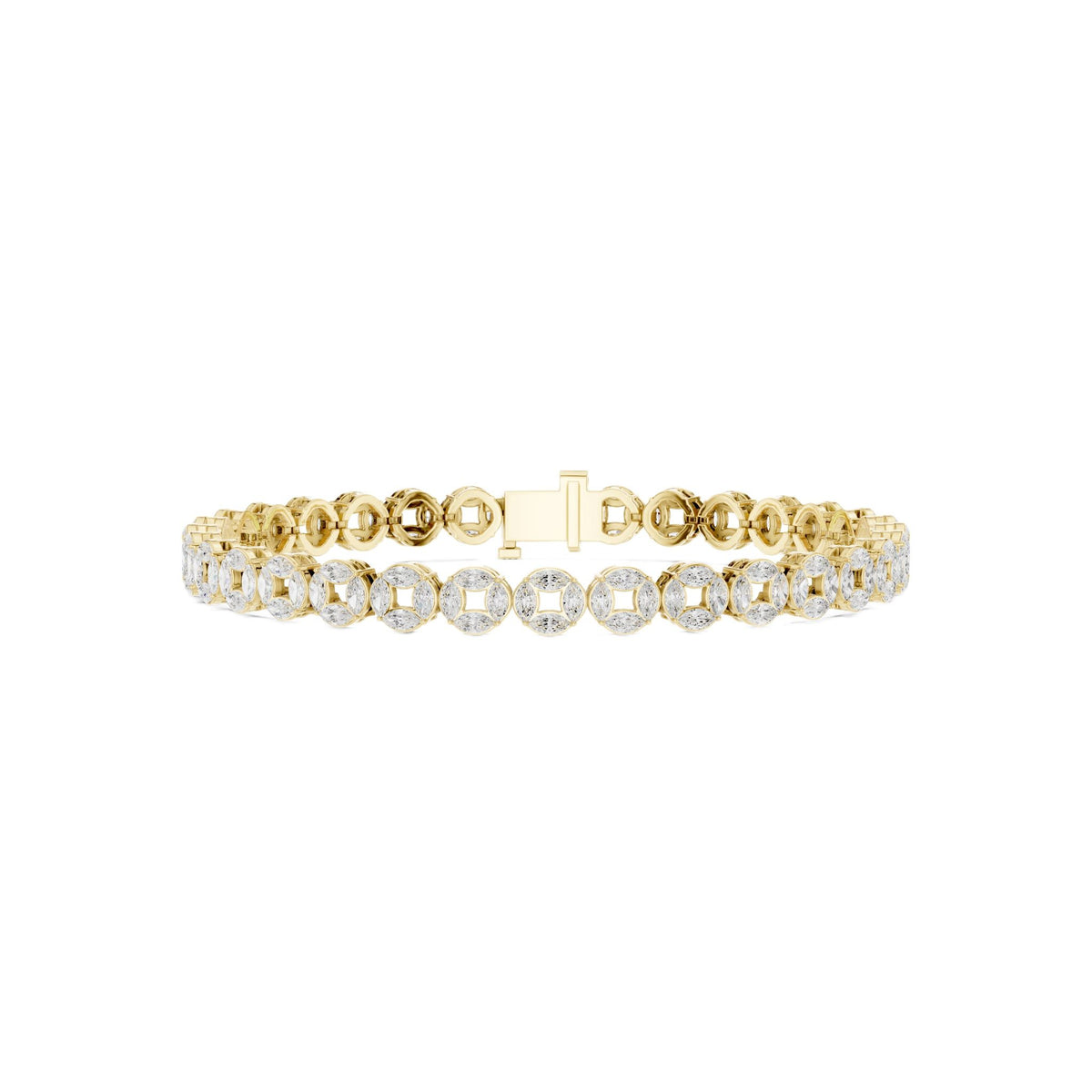 Diamond tennis bracelet with oval stones and gold-tone prong settings
