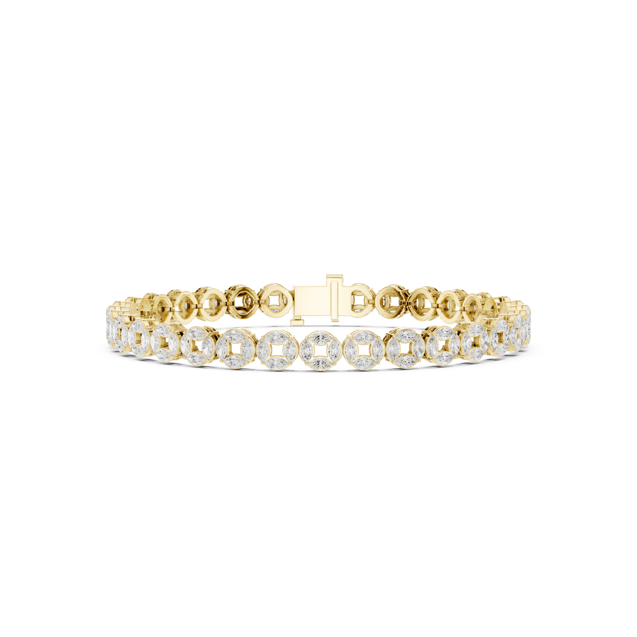 Diamond tennis bracelet with oval stones and gold-tone prong settings