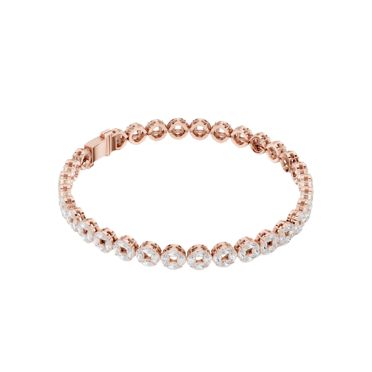 Rose gold marquise diamond tennis bracelet with oval-link settings