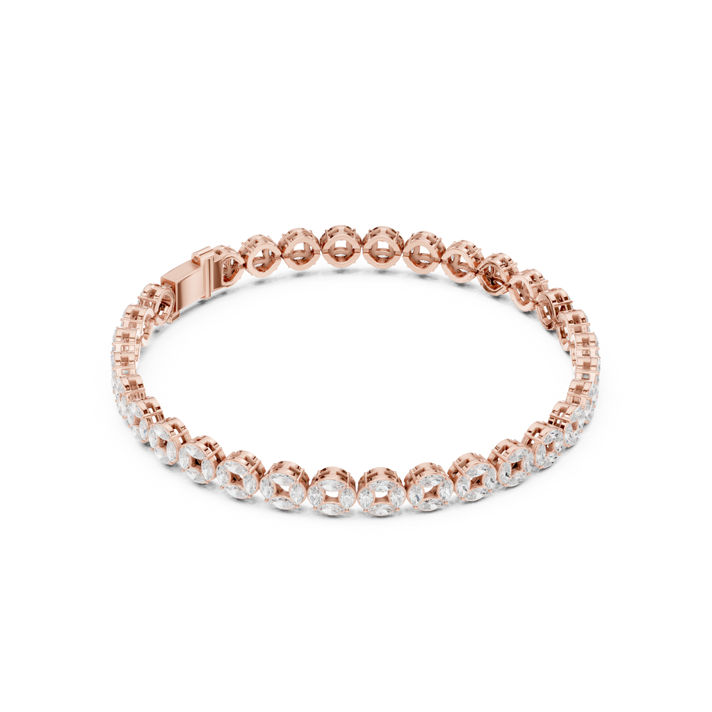Rose gold marquise diamond tennis bracelet with continuous oval stone row