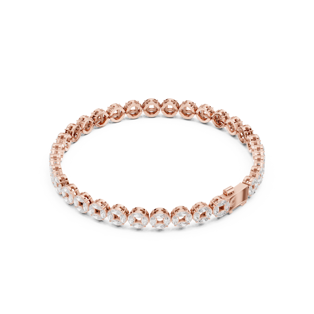 Rose gold marquise diamond tennis bracelet with oval stones and open link setting