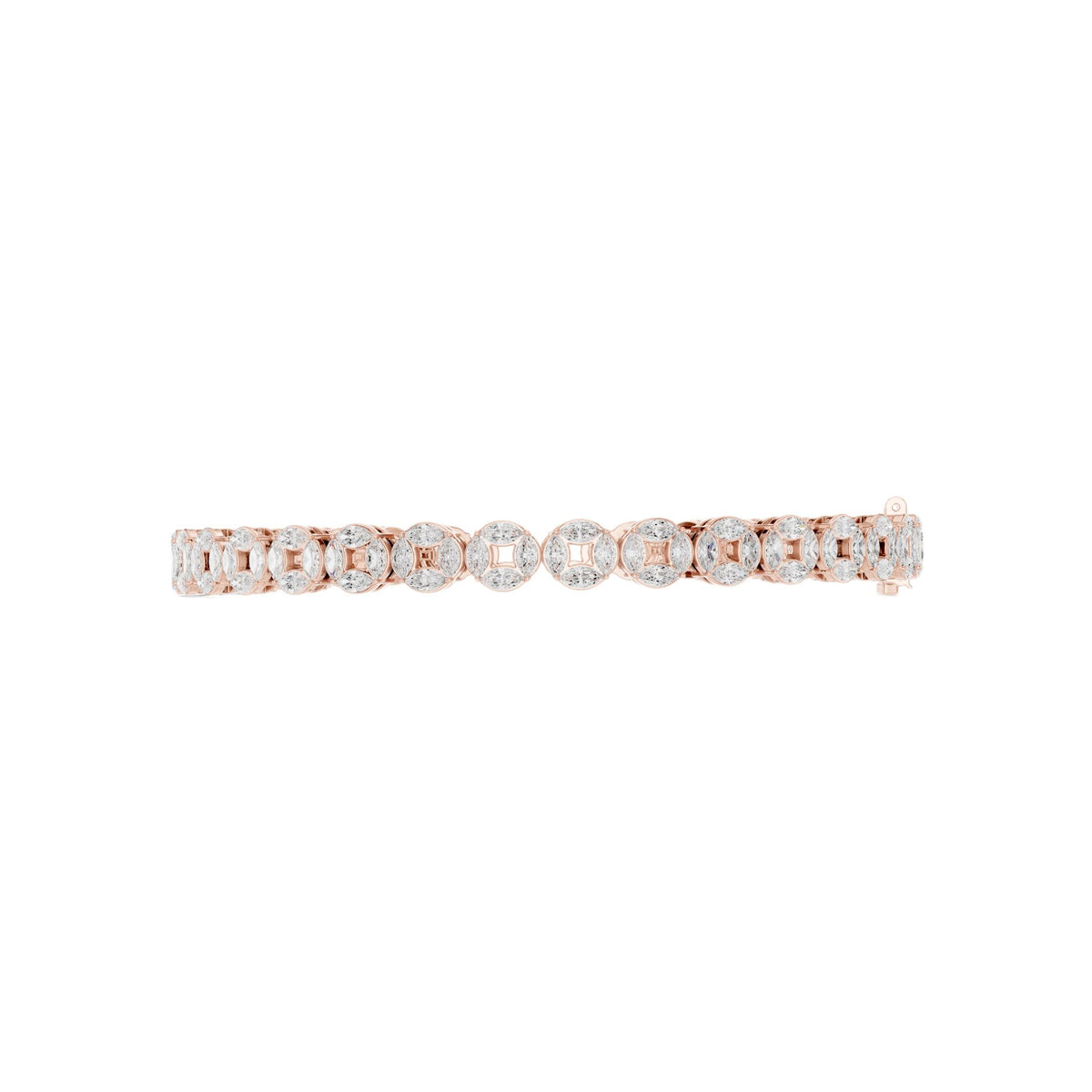 Rose gold marquise diamond tennis bracelet, horizontal side profile