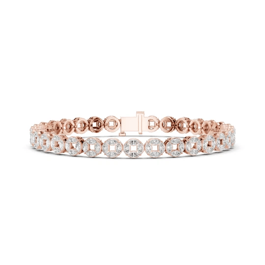Rose-tone diamond tennis bracelet with oval stones and rectangular clasp