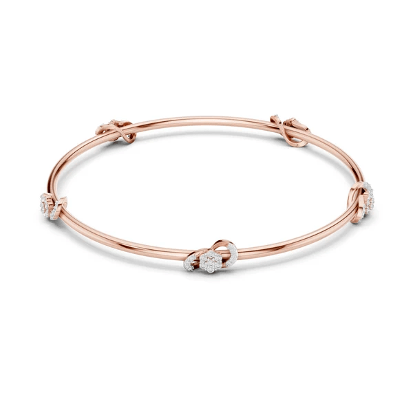 Rose gold diamond bangle with round center stone and linked diamond accents