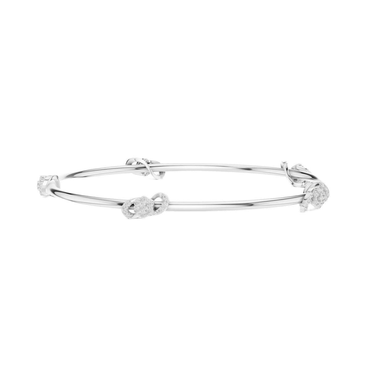 White gold diamond bangle with a round center stone and hinge clasp