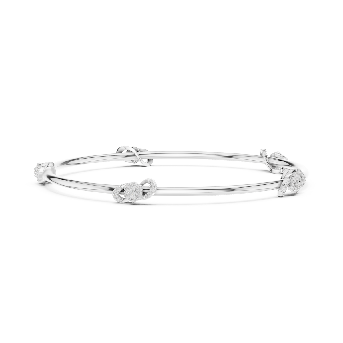 White gold diamond bangle with a round center stone and hinge clasp
