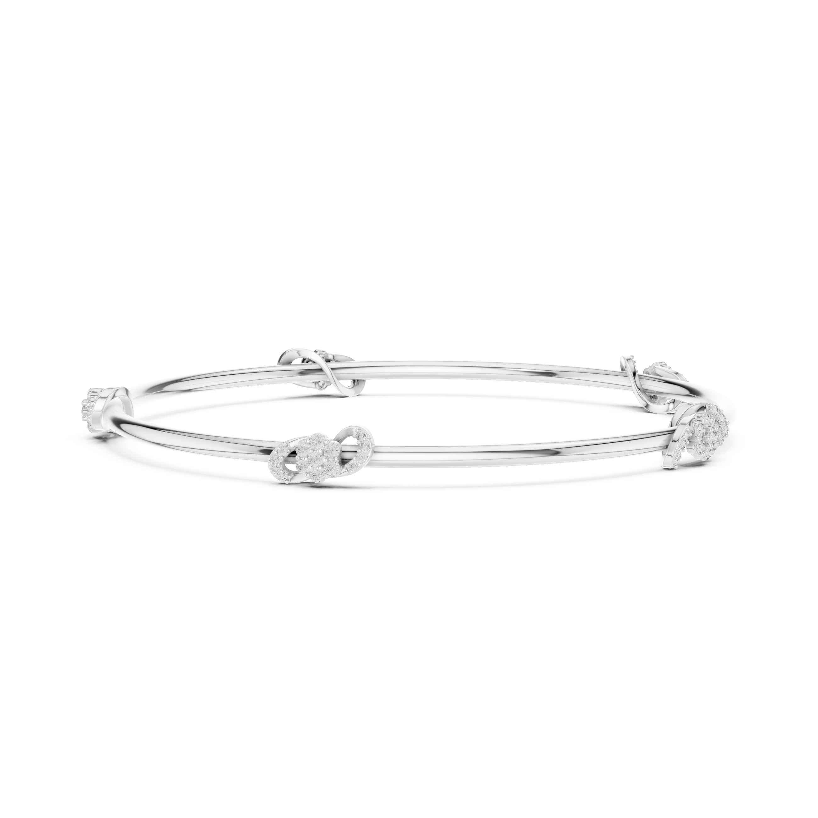 White gold diamond bangle with a round center stone and hinge clasp