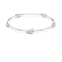 White gold diamond bangle with three round stone accents, front flat view