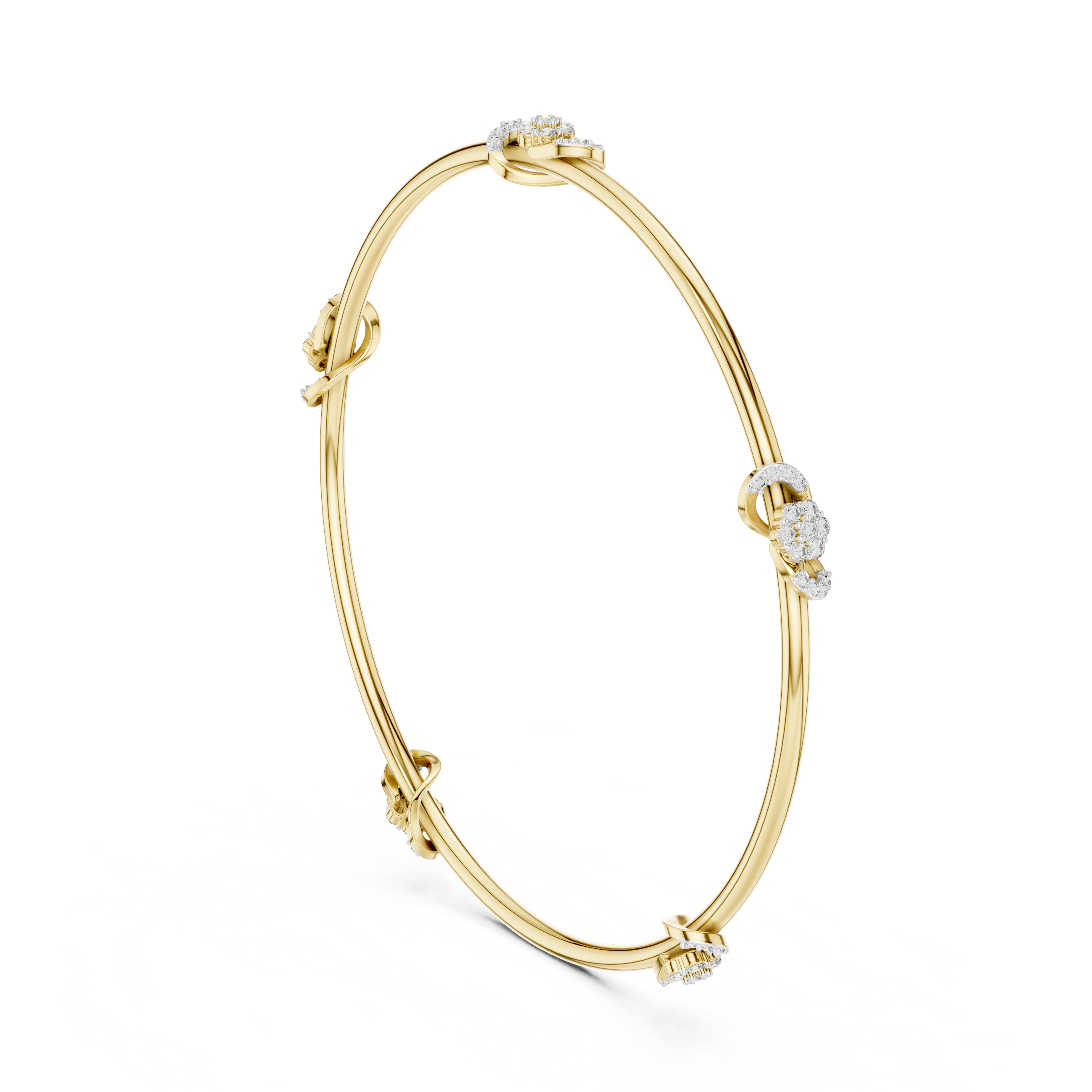 Yellow gold diamond bangle with round-cut stones, oval bracelet profile