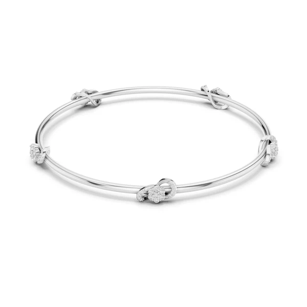 White gold diamond bangle with round center stone and linked diamond accents
