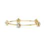 Yellow gold floral diamond bangle with three slender bands and flower center clusters